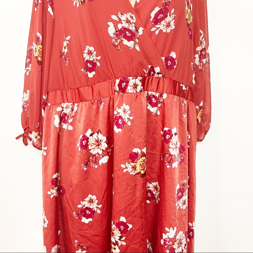 Torrid Burnt Orange Puff Balloon Sleeve Floral Dress Plus Size 30 - Picture 3 of 15